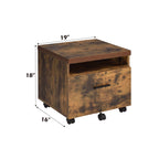 Weathered Oak File Cabinet with Drawer and Caster Wheels - Black