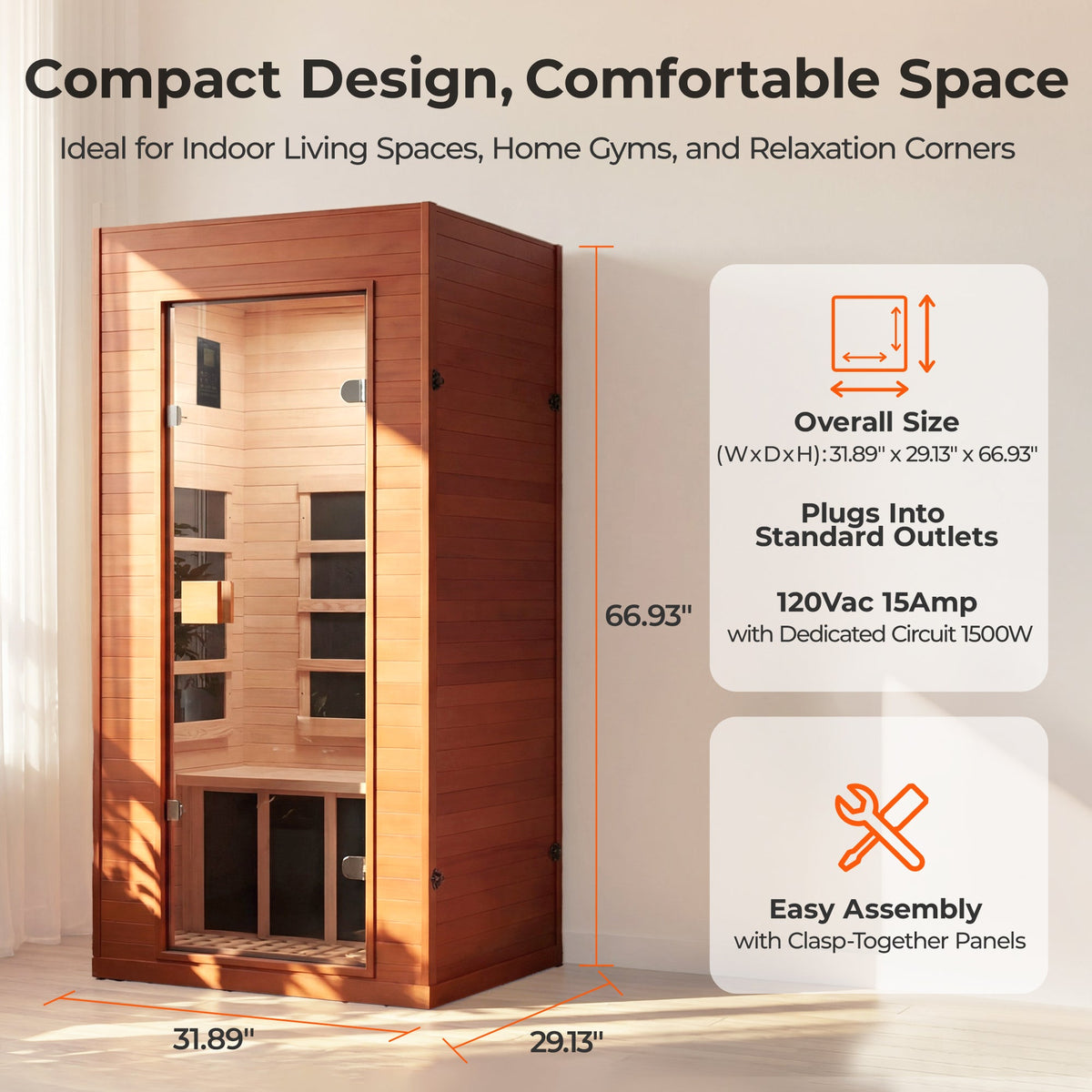 Smart Infrared Sauna for Home with Voice Control - Canadian Hemlock