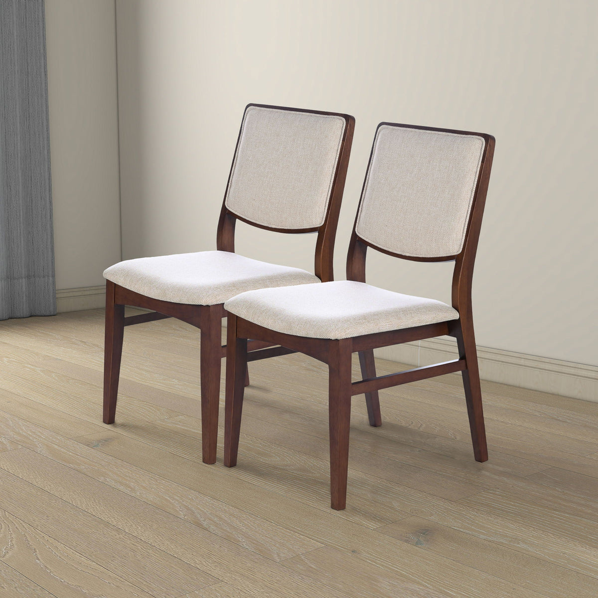 Beige Linen Dining Chair Set of 2 with Padded Seat - Skylar