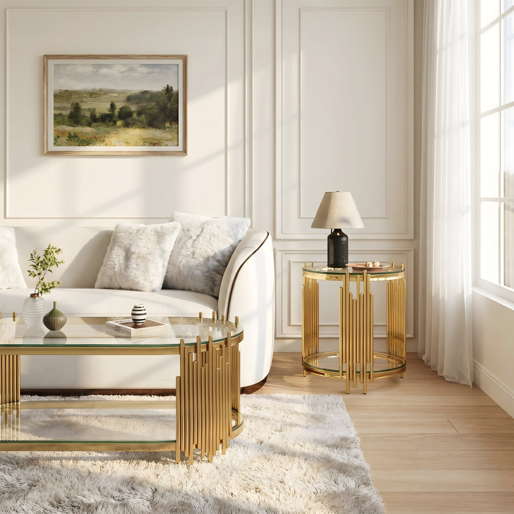 Modern Luxury Coffee Table and Side Table Set with Tempered Glass – Silver or Gold
