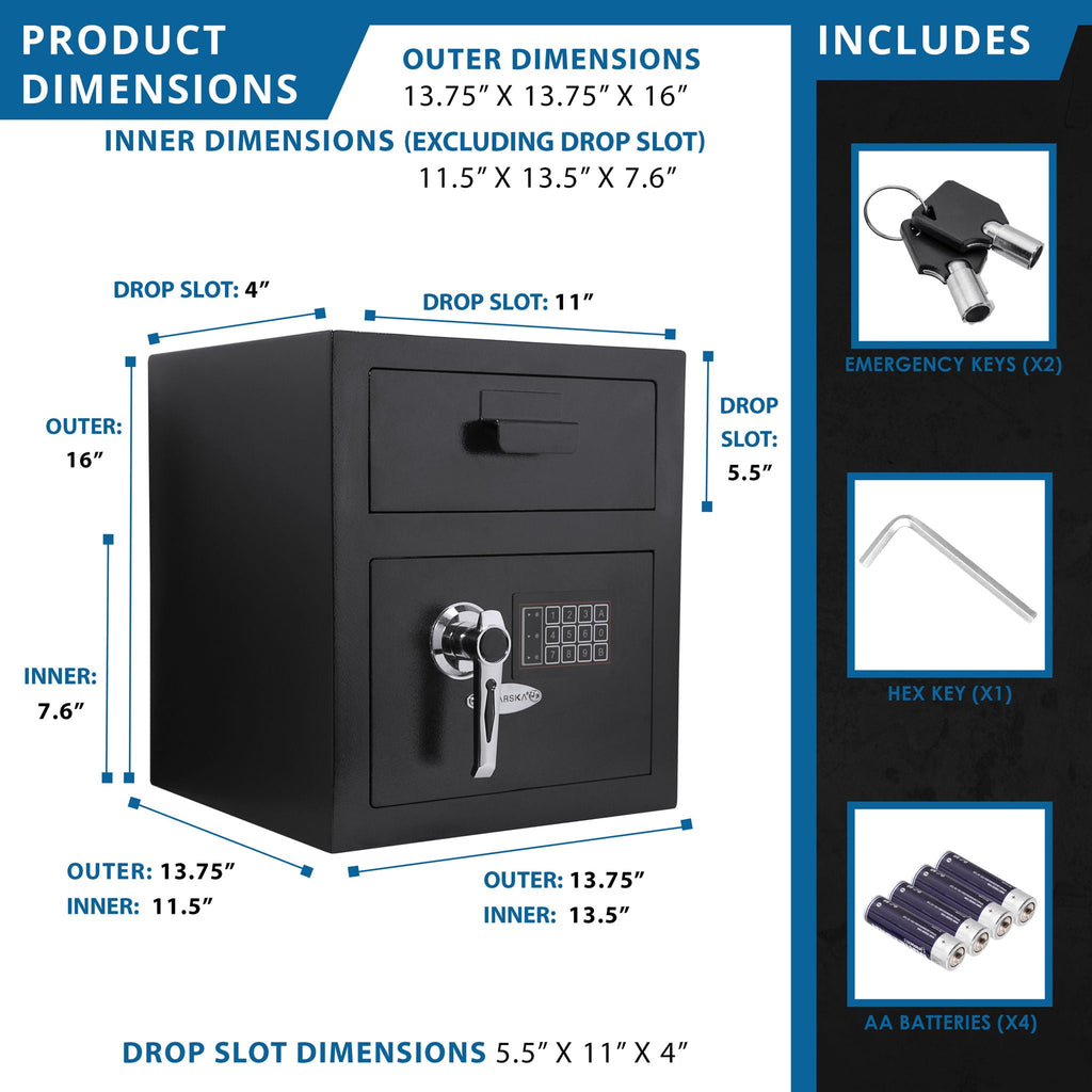 Durable Keypad Depository Safe with Dual PIN Access - Black