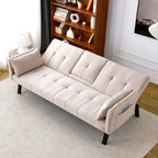 Foldable Sofa Bed with Cup Holder and Solid Wood Frame - Multiple Colors
