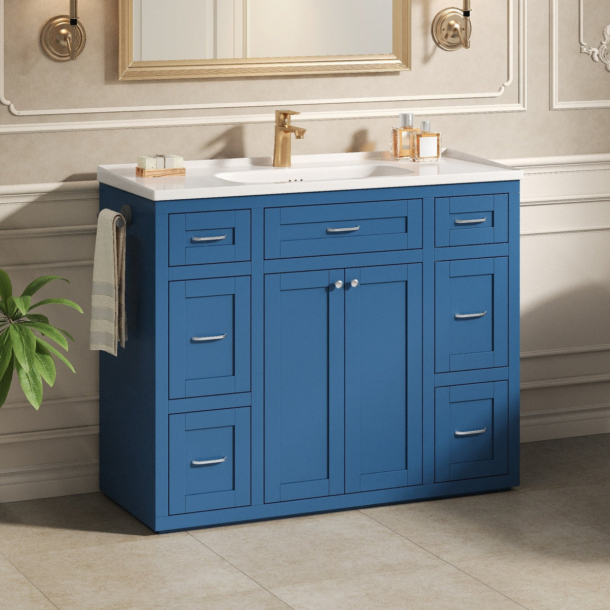 Navy Blue 48" Bathroom Vanity with Ceramic Sink - Navy Blue