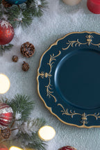 Plastic Charger Plate Set of 8 with Durable Polypropylene Construction - Blue / Gold
