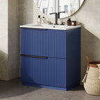 Fluted Bathroom Vanity with Ceramic Sink and Moisture-Proof Cabinet - 30" Wide