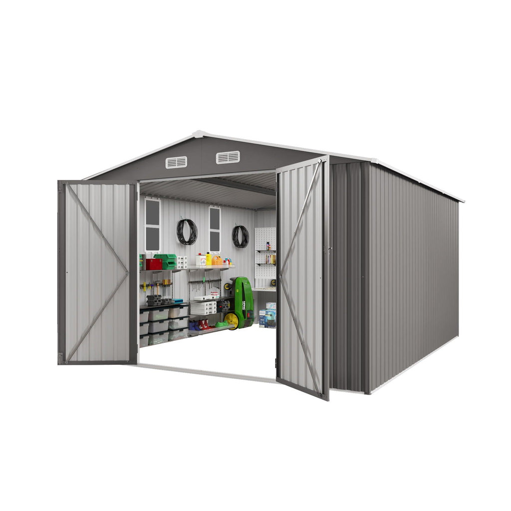 Outdoor Storage Shed with Lockable Doors - Dark Gray