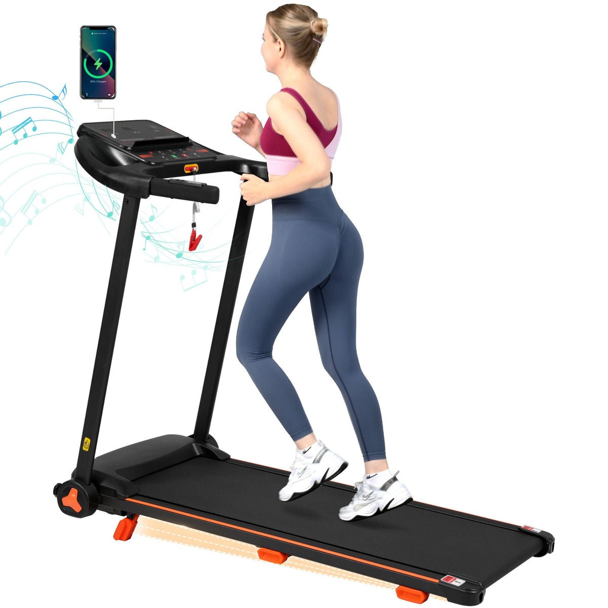 2.5Hp Quiet Folding Treadmill with Heart Rate Sensor - Black