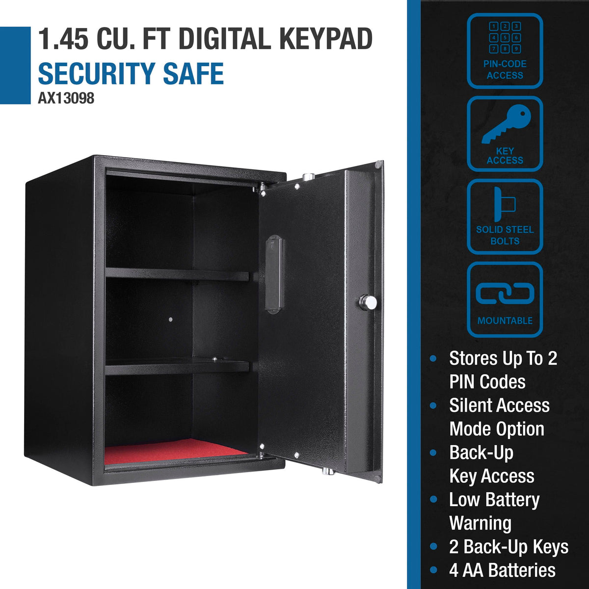 Large Digital Keypad Safe with Solid Steel Construction - Black