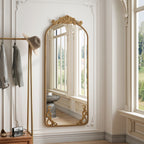 Full Body Arched Mirror with Vintage Carved Applique - Bronze or Pearl Silver