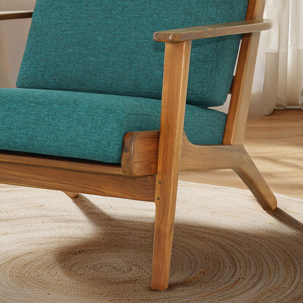 Modern Genuine Lounge Chair with Mid-Century Design - Light Blue
