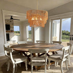 Handwoven Paper Rattan Boho Chandelier with 7-Light E26 Base - Natural