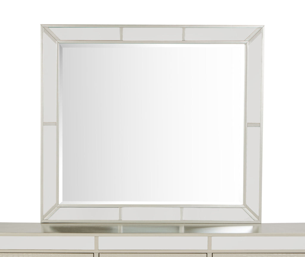 Elegant Contemporary Mirror with Framed Accents – Pearl Silver or White