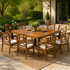 9-Piece Acacia Wood Outdoor Patio Dining Set with X-Back Chairs - Teak Finish