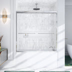 Semi-Frameless Double Sliding Shower Door with Smooth Stainless Steel Rollers - Brushed Nickel