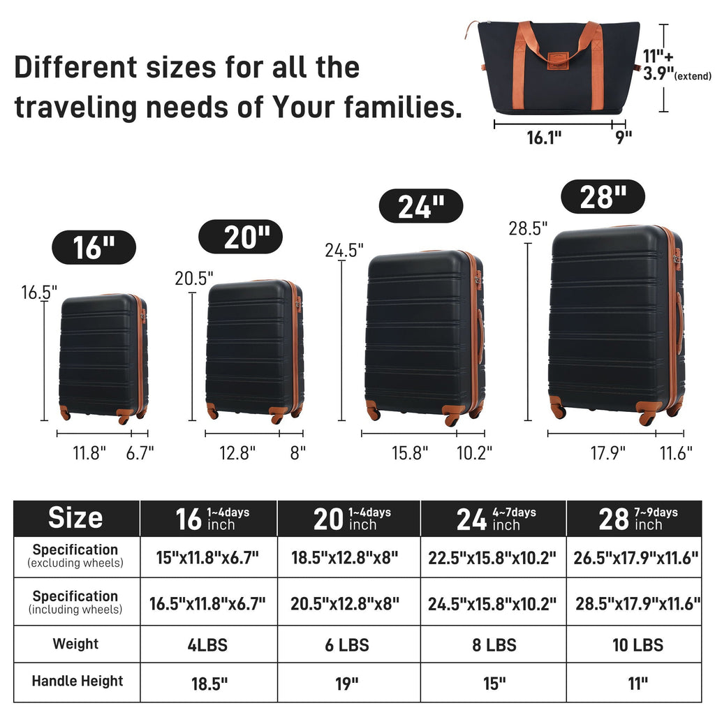 Hardshell Luggage Sets 4 Pieces with TSA Lock and Spinner Wheels - Multiple Colors