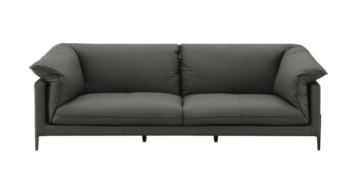 Top Grain Leather Stationary Sofa with Memory Foam Cushions - Black