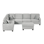 U-Shaped Upholstered Sectional Sofa with Movable Ottoman