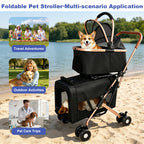 Double Pet Stroller for Small and Medium Dogs and Cats with Foldable Frame - Carbon-Steel