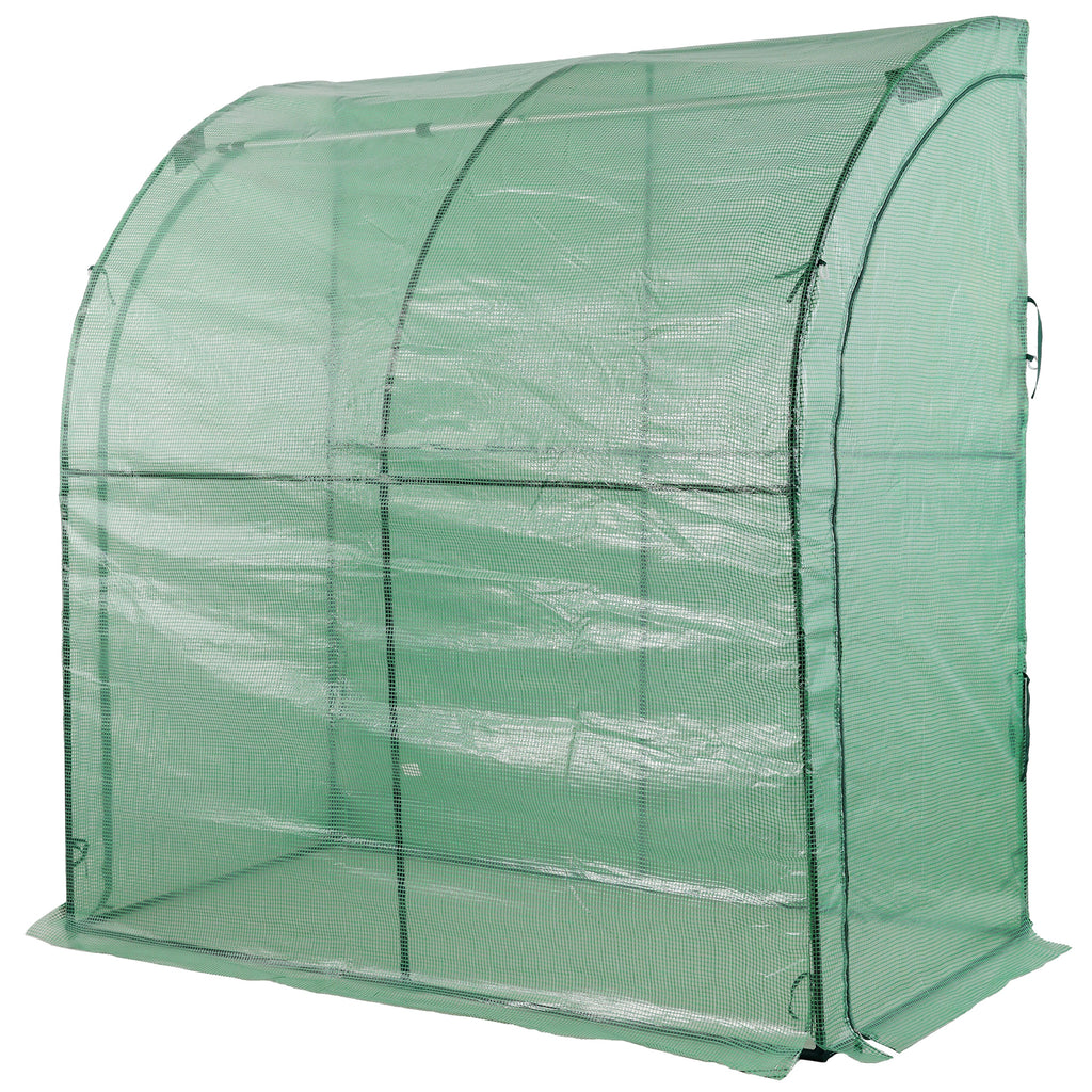 3 Tier Lean-To Portable Greenhouse with Wire Shelves - Green