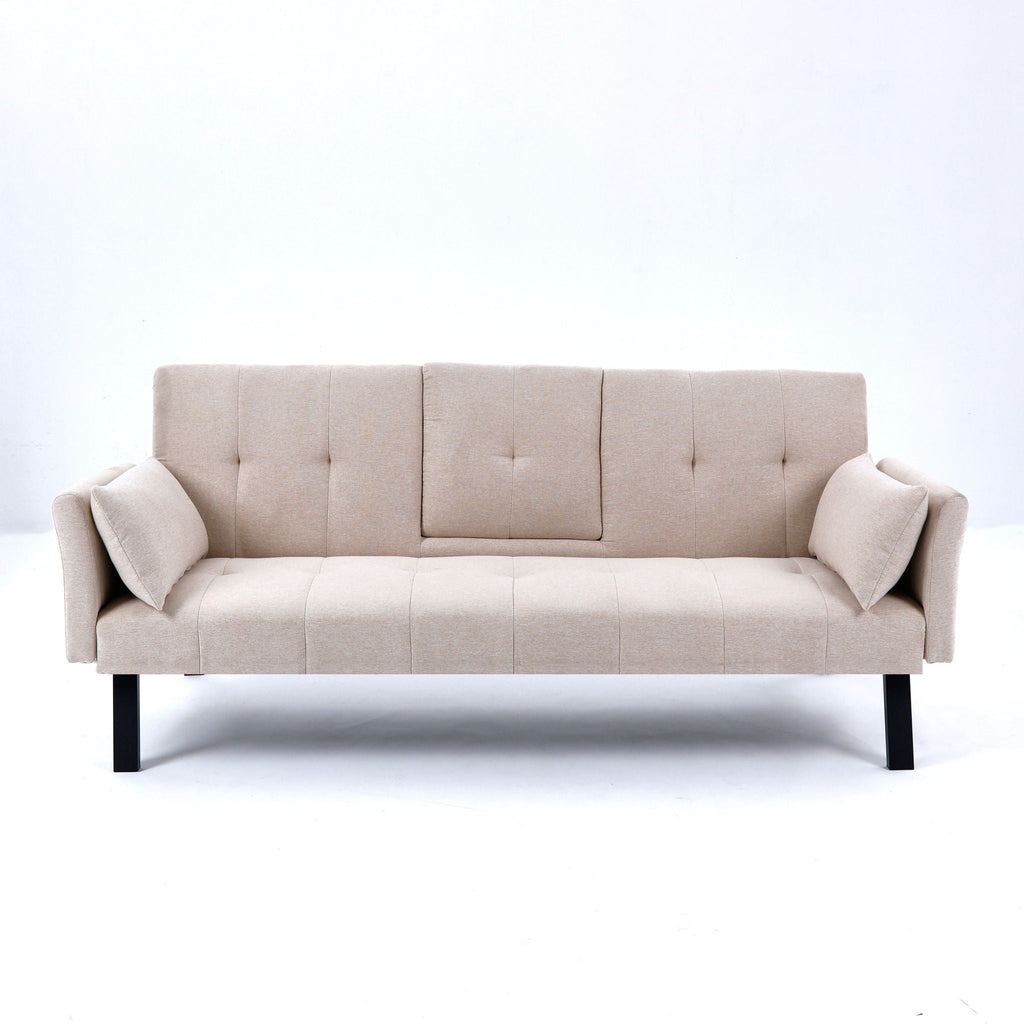 Foldable Sofa Bed with Cup Holder and Solid Wood Frame - Multiple Colors