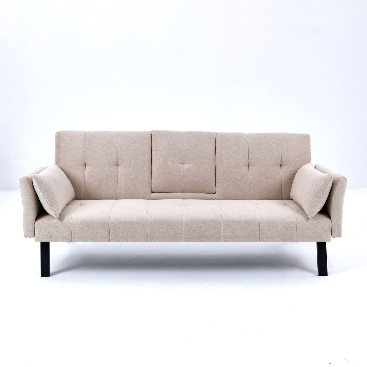 Foldable Sofa Bed with Cup Holder and Solid Wood Frame - Multiple Colors