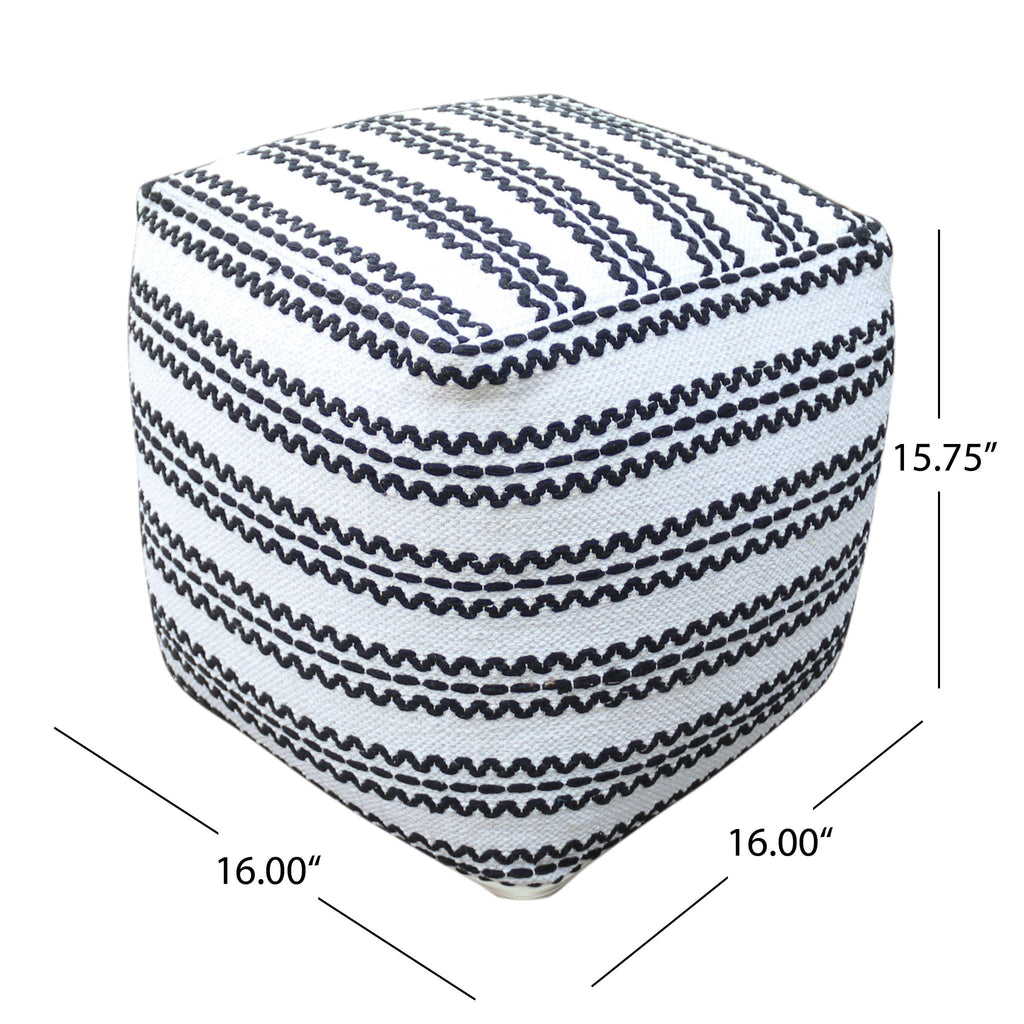 Handcrafted Fabric Accent Pouf with Durable Cotton - Natural / Black