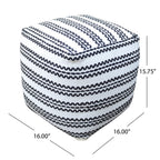 Handcrafted Fabric Accent Pouf with Durable Cotton - Natural / Black