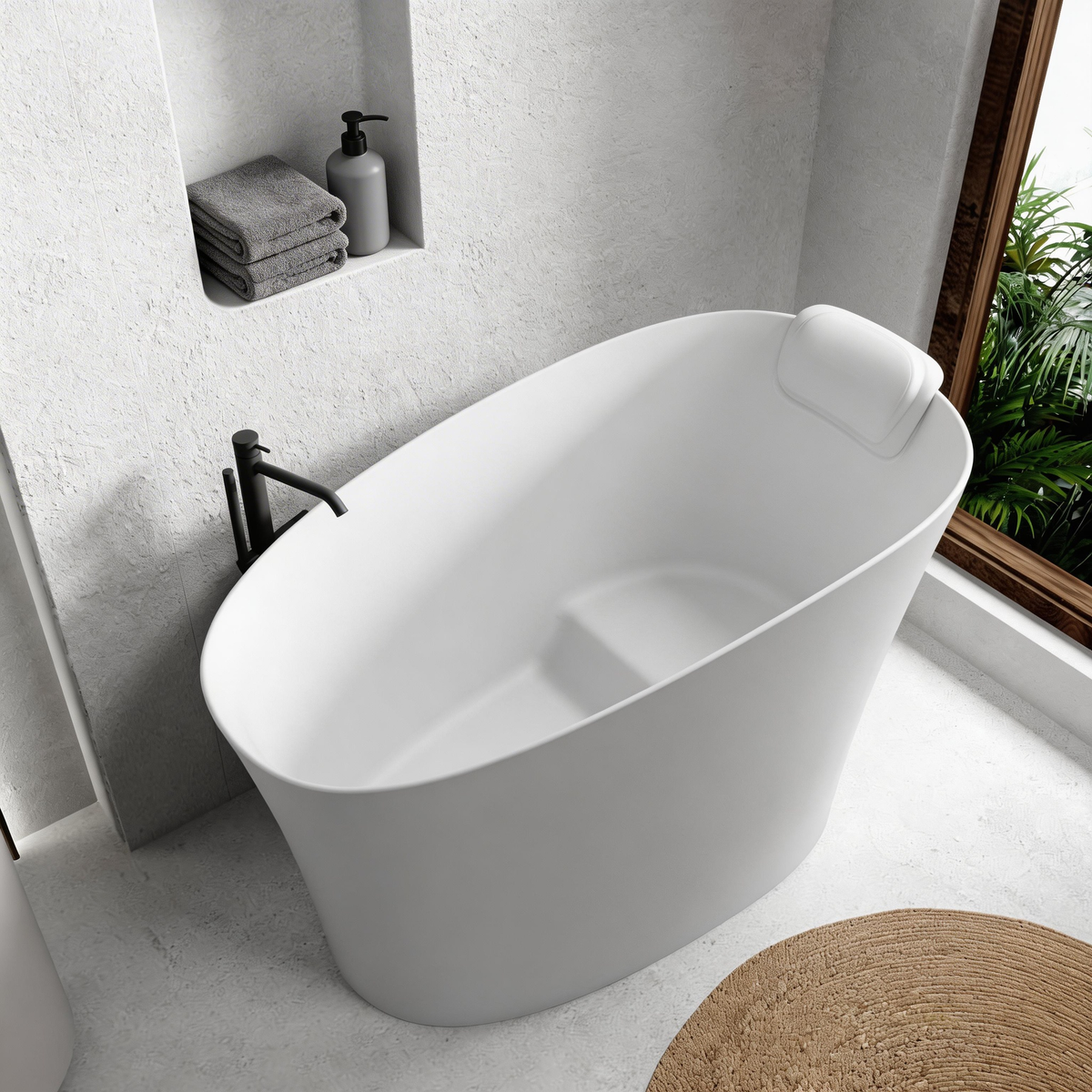 51" Solid Surface Oval Freestanding Bathtub with Heat Retention - White