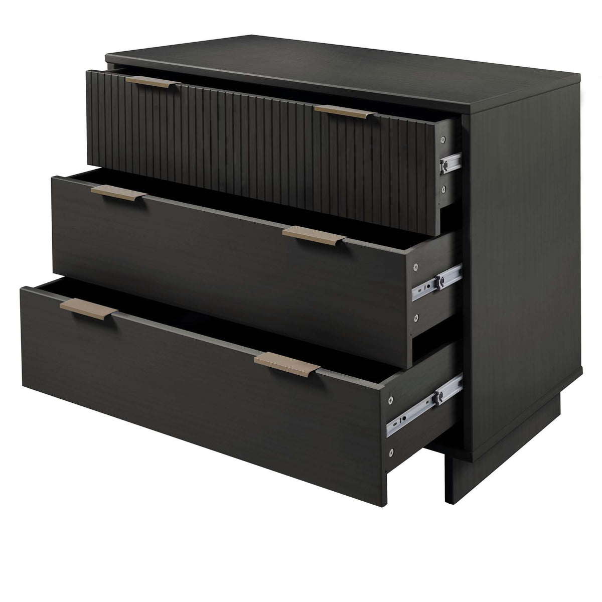 Solid Wood 3 Drawer Dresser with Ribbed Fronts - Multiple Colors