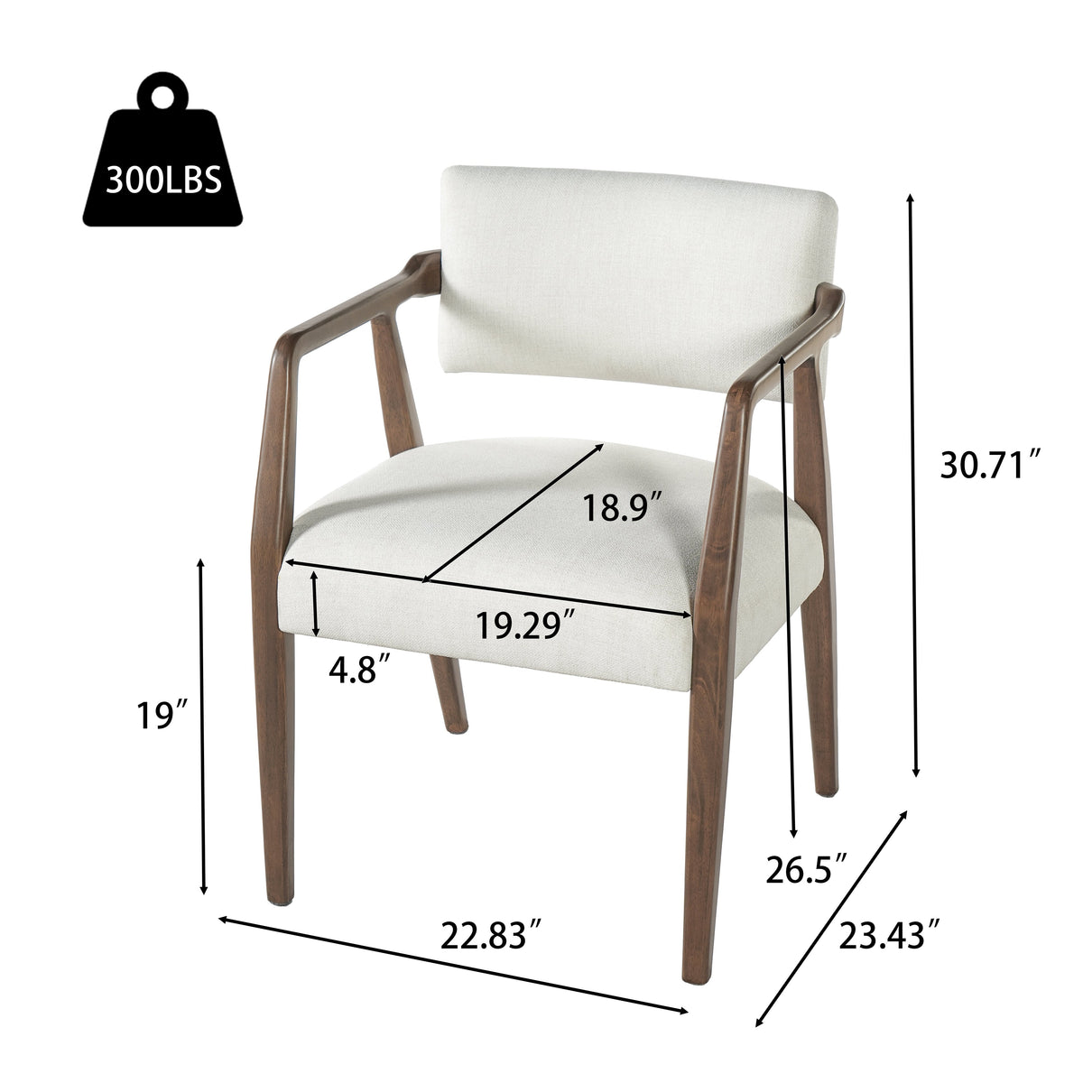 Mid-Century Rubber Wood Upholstered Dining Armchair Set of 2 - Beige