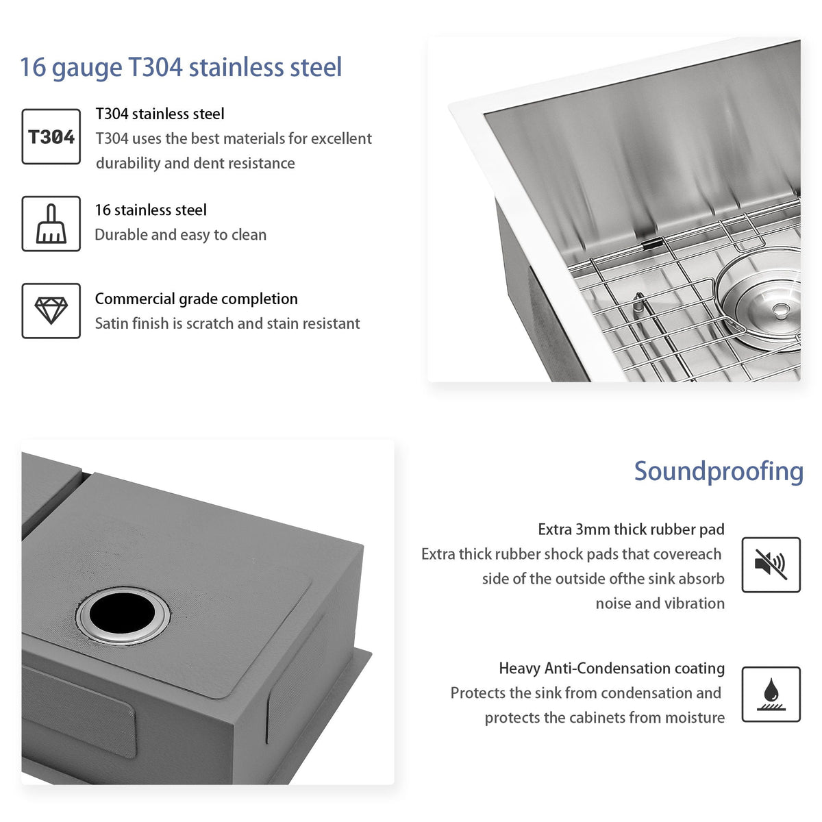 Modern Double Bowl Undermount Sink with 10" Deep Basins - Gray