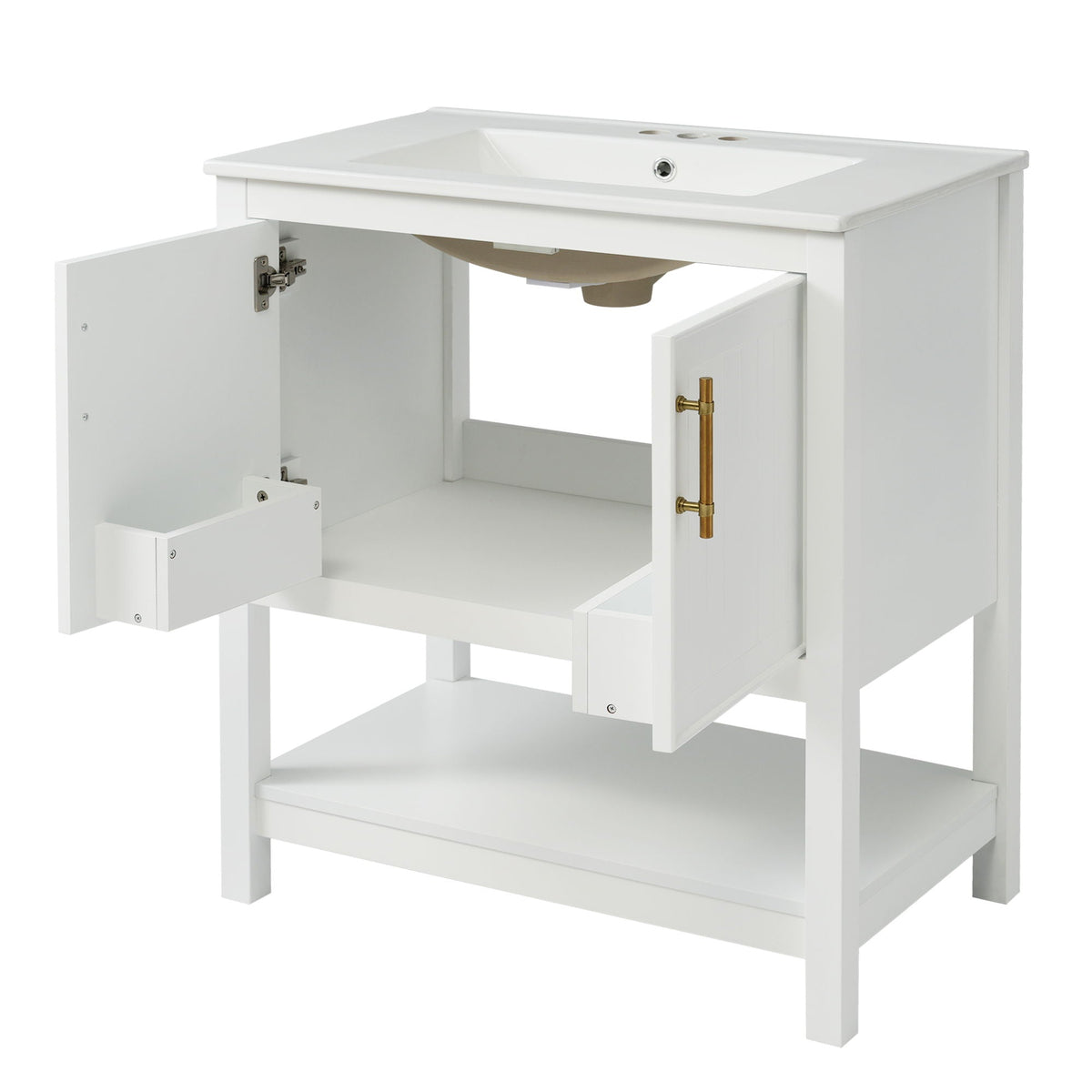 Elegant Bathroom Vanity with Ceramic Sink and Storage - White or Green