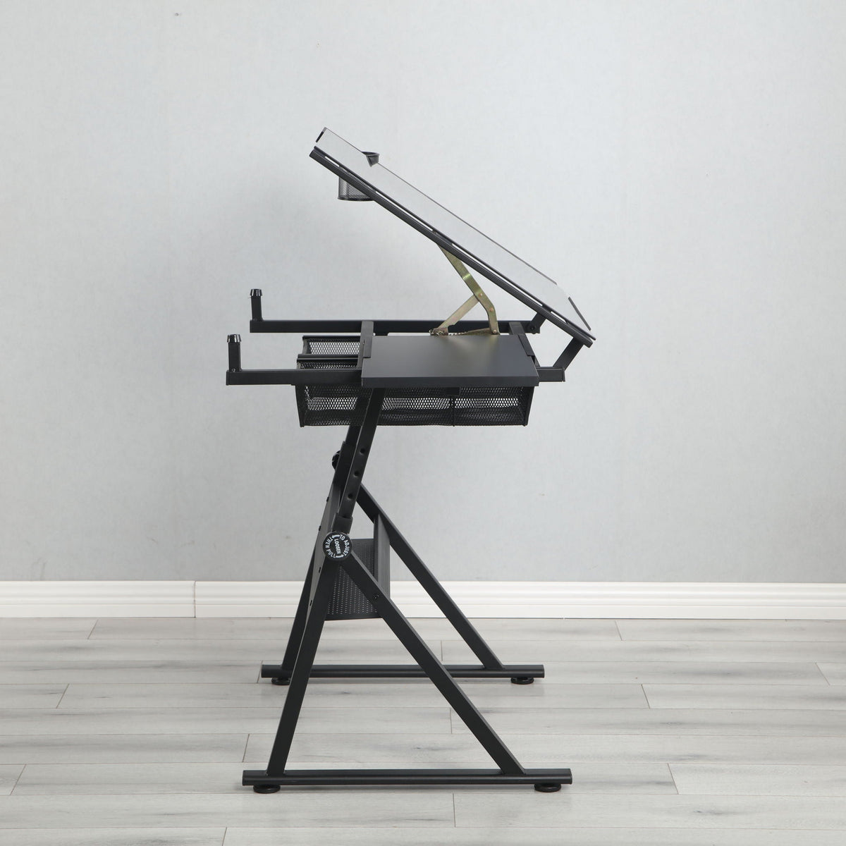 Adjustable Tempered Glass Drafting Printing Table with Chair - Black or White