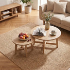 Round Nesting Coffee Tables Set of 2 with X-Cross Support - Natural Wood Finish