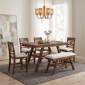 Counter Height 6-Piece Wood Dining Set with Storage Shelf - Walnut