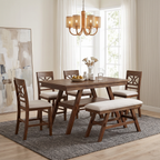 Counter Height 6-Piece Wood Dining Set with Storage Shelf - Walnut