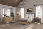 Light Brown Upholstered Panel Bed with Strap Detail - Queen or King