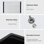 Granite Composite Quartz Kitchen Sink with Workstation - Drop In - Black or White