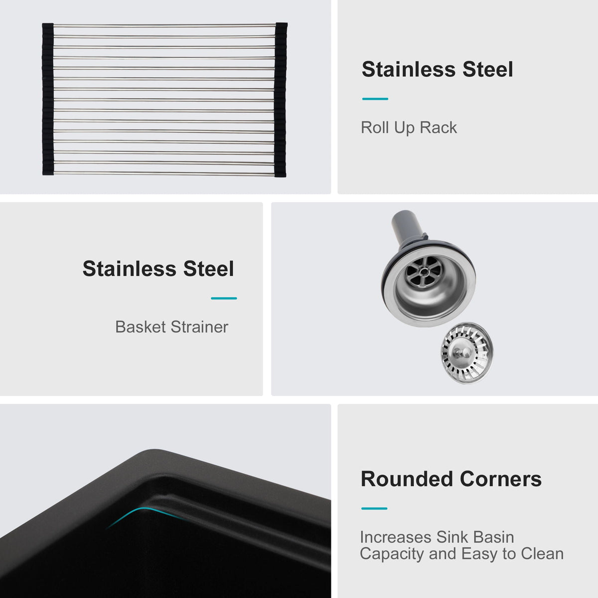 Granite Composite Quartz Kitchen Sink with Workstation - Drop In - Black or White