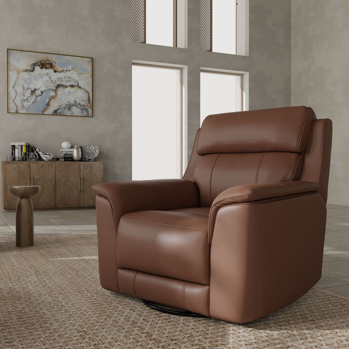 Oslo Leather Swivel Glider Recliner with Manual Recline - Dark Brown, Blue, Dark Gray