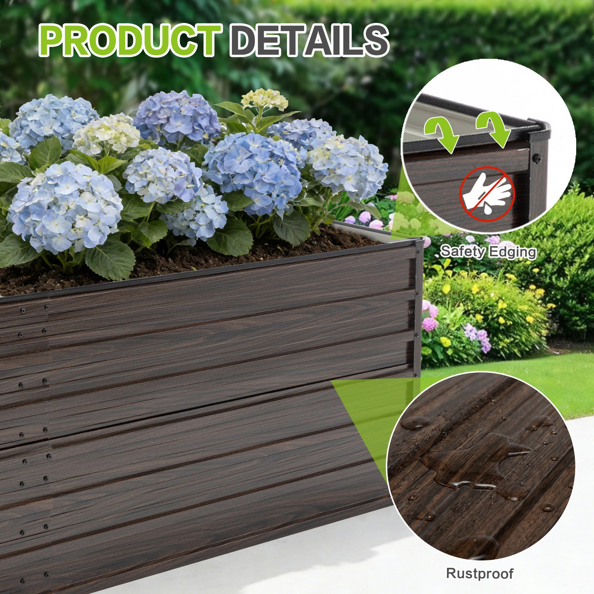 8x4x2 FT Woodgrain Galvanized Raised Garden Bed Set with Durable Steel - Walnut