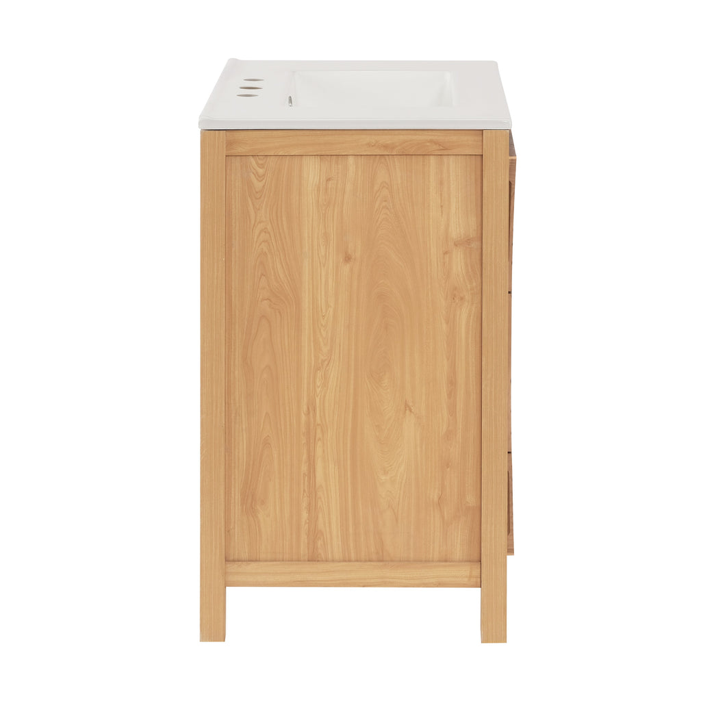 30 Inch Mid-Century Modern Bathroom Vanity with Ceramic Sink - Wood