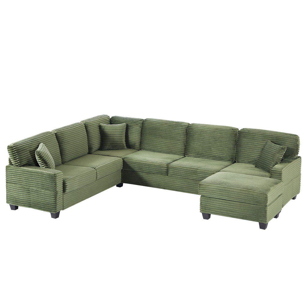 U-Shaped Upholstered Sectional Sofa with Movable Ottoman