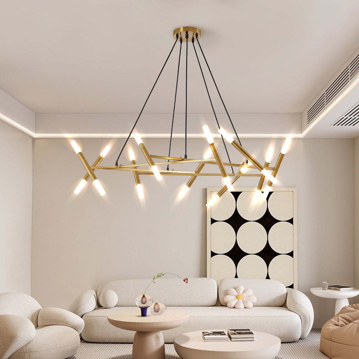 Golden Modern Chandelier Light Fixture with Branch Design - Gold