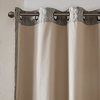 Charcoal Knitted Jacquard Damask Blackout Curtain Panel with Silver Grommets