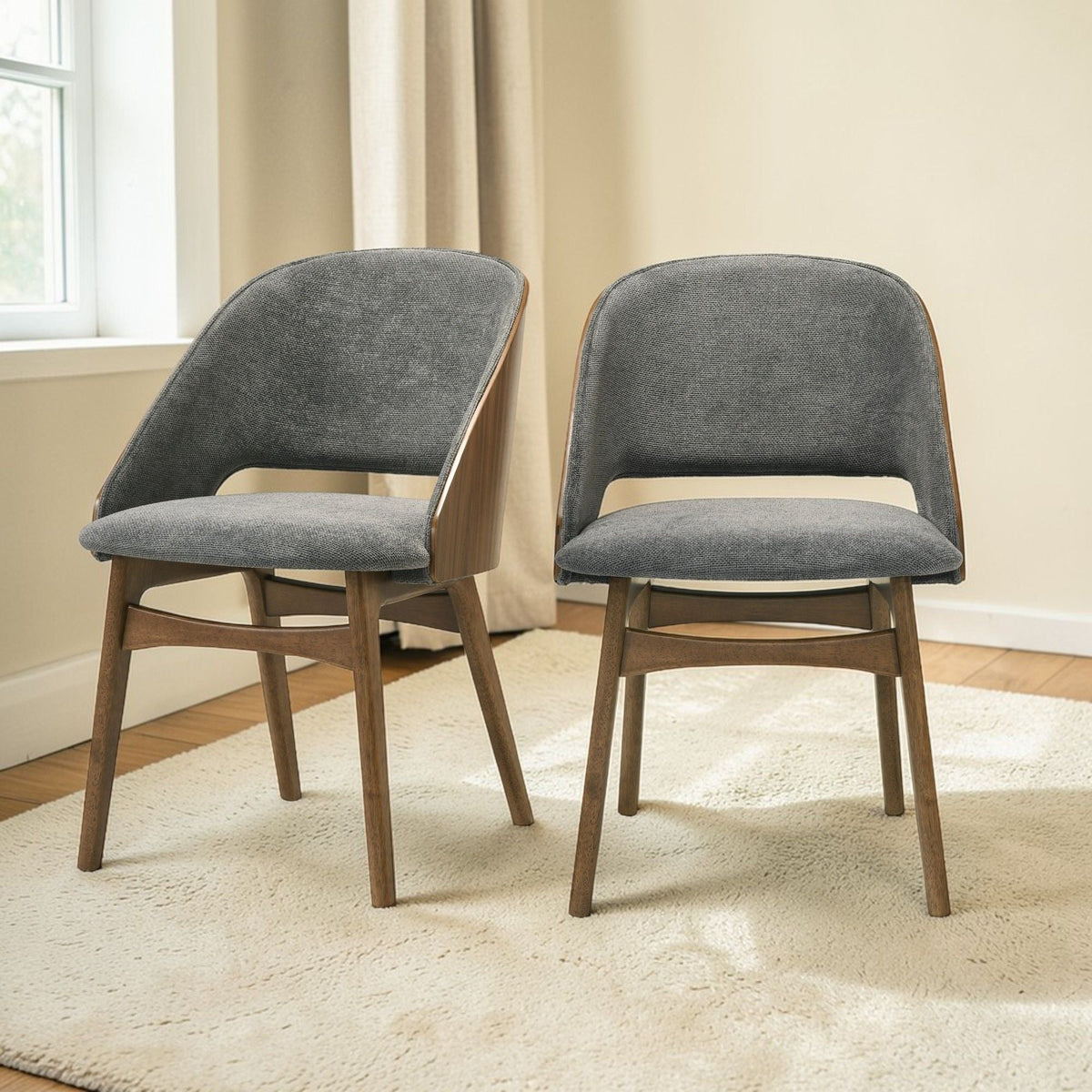 Gray Walnut Side Chair Set with Padded Cushion - Set of 2