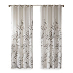 Burnout Printed Curtain Panel with Semi-Sheer Botanical Design - Grey