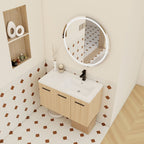 Wall Mounted Floating Bathroom Vanity with Modular 3-Door Cabinet - Light Brown