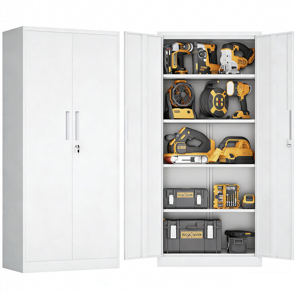 Steel Garage Storage Cabinet with Adjustable Shelves and Lock – Black or White