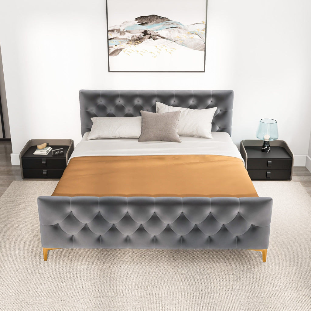 Elegant Design Upholstered Bed with Solid Wood Frame - Dark Gray